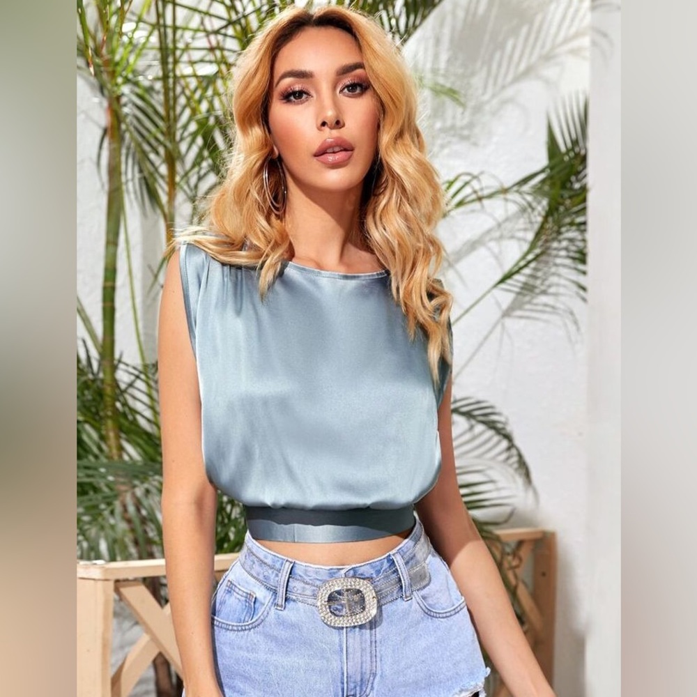 SHEIN Light Blue Satin Blouse
